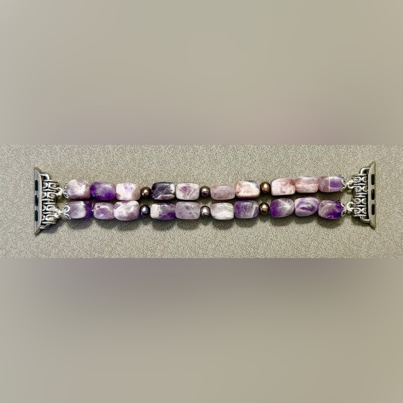 Tumbled Amethyst Gem Stone & Honora Pearl_Apple iWatch Band (WATCH NOT INCLUDED) - Picture 3 of 8